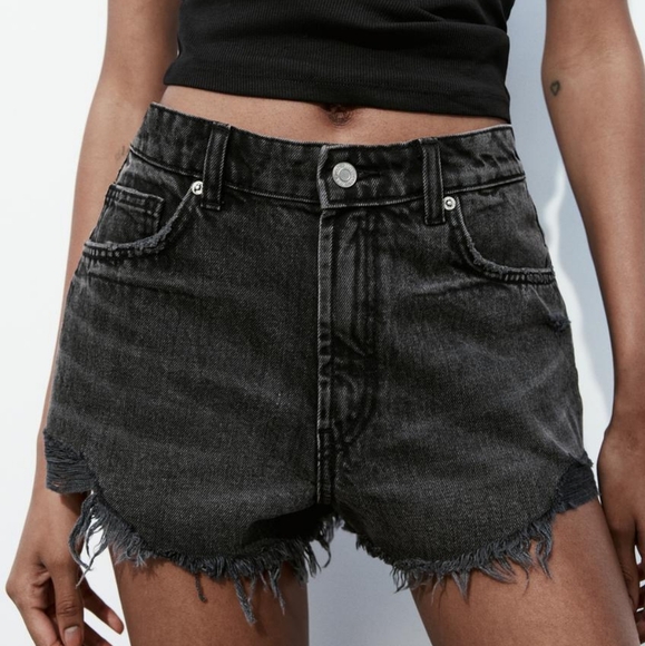 Zara Pants - Zara Black High Waisted Ripped Distressed Button Fly Denim Shorts